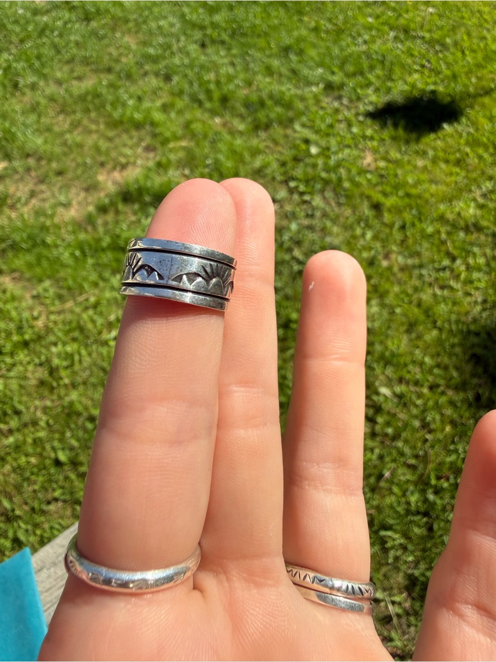 Sterling Silver Tribal Pattern Spinner Ring - Silver